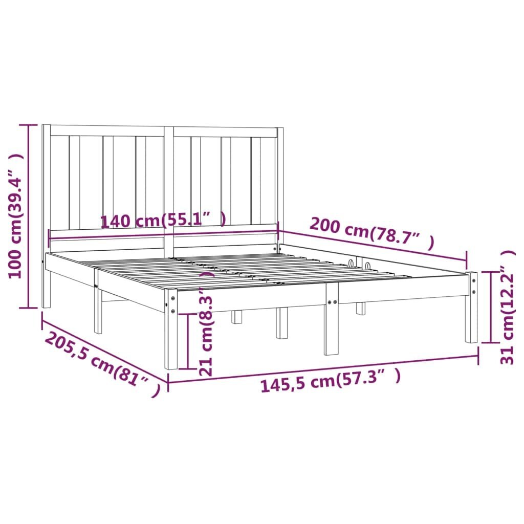 vidaXL voodiraam, täismännipuit, 140 x 200 cm hind ja info | Voodid | kaup24.ee