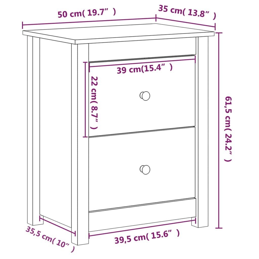 Öökapp vidaXL, meepruun, 50 x 35 x 61,5 cm, männipuit hind ja info | Öökapid | kaup24.ee