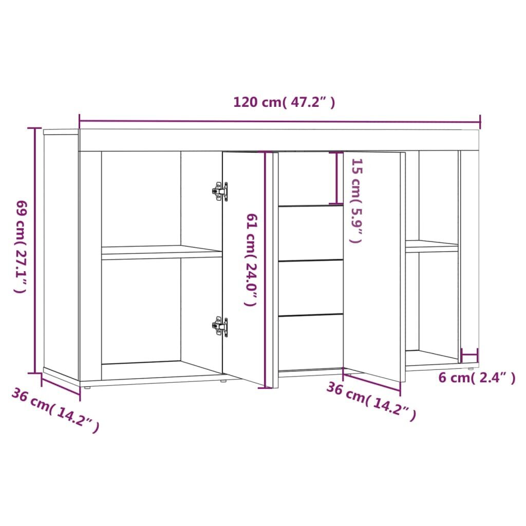 Puhvetkapp vidaXL, pruun tamm, 120 x 36 x 69 cm, tehispuit hind ja info | Elutoa väikesed kapid | kaup24.ee