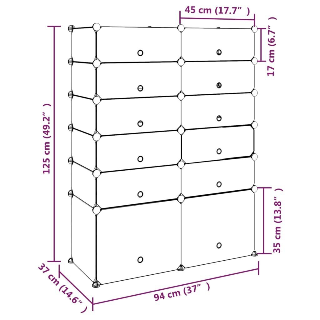 Kingariiul vidaXL, must, 94 x 37 x 125 cm, PP hind ja info | Jalatsikapid, jalatsiriiulid | kaup24.ee