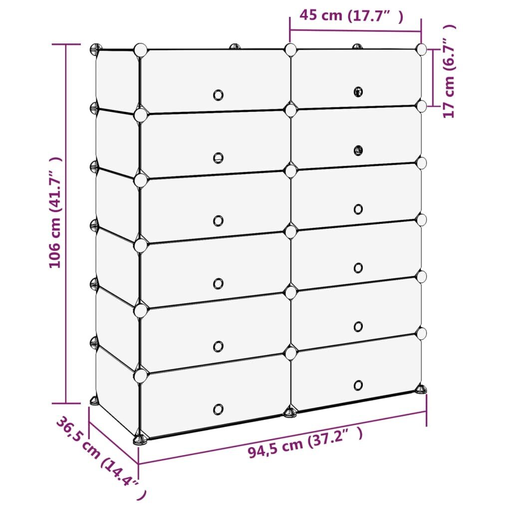 Kingariiul vidaXL, läbipaistev, 94,5 x 36,5 x 106 cm, PP hind ja info | Jalatsikapid, jalatsiriiulid | kaup24.ee