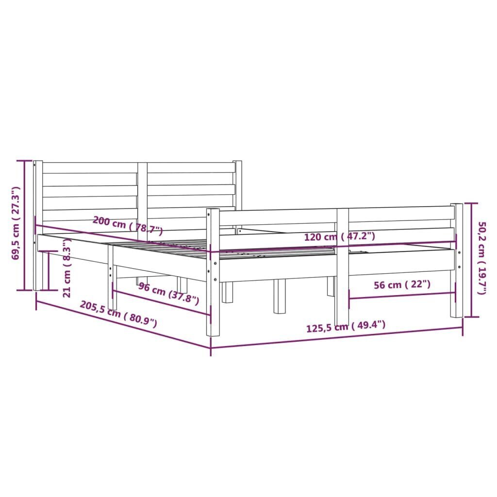 vidaXL voodiraam, meepruun, männipuit, 120 x 200 cm цена и информация | Voodid | kaup24.ee