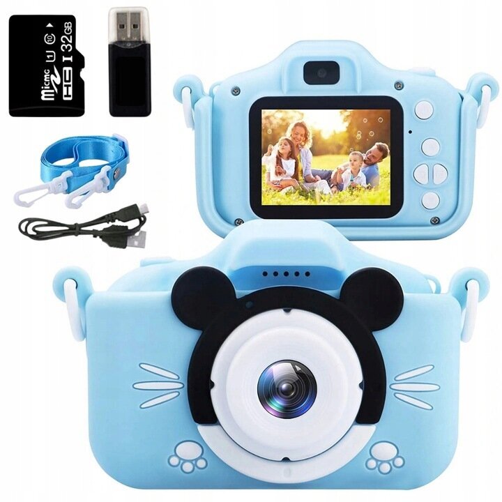 Digikaamera lastele + 32GB MICROSD, sinine hind ja info | Fotoaparaadid | kaup24.ee