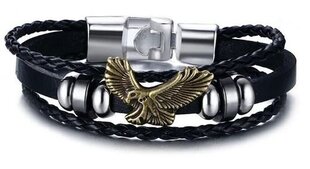 Черный кожаный браслет с символом орла цена и информация | Женские браслеты | kaup24.ee