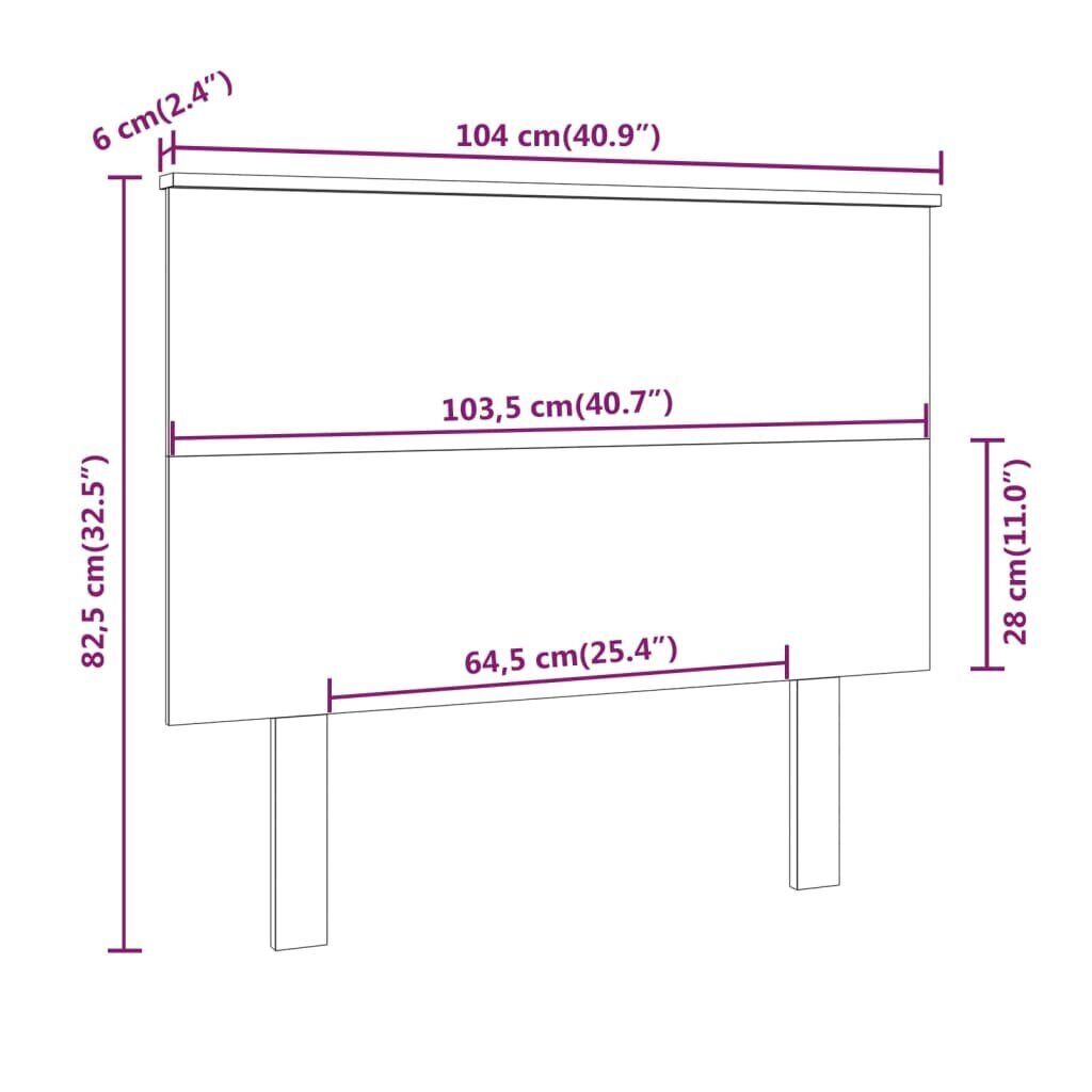 vidaXL voodipeats, 104 x 6 x 82,5 cm, männipuit цена и информация | Voodid | kaup24.ee