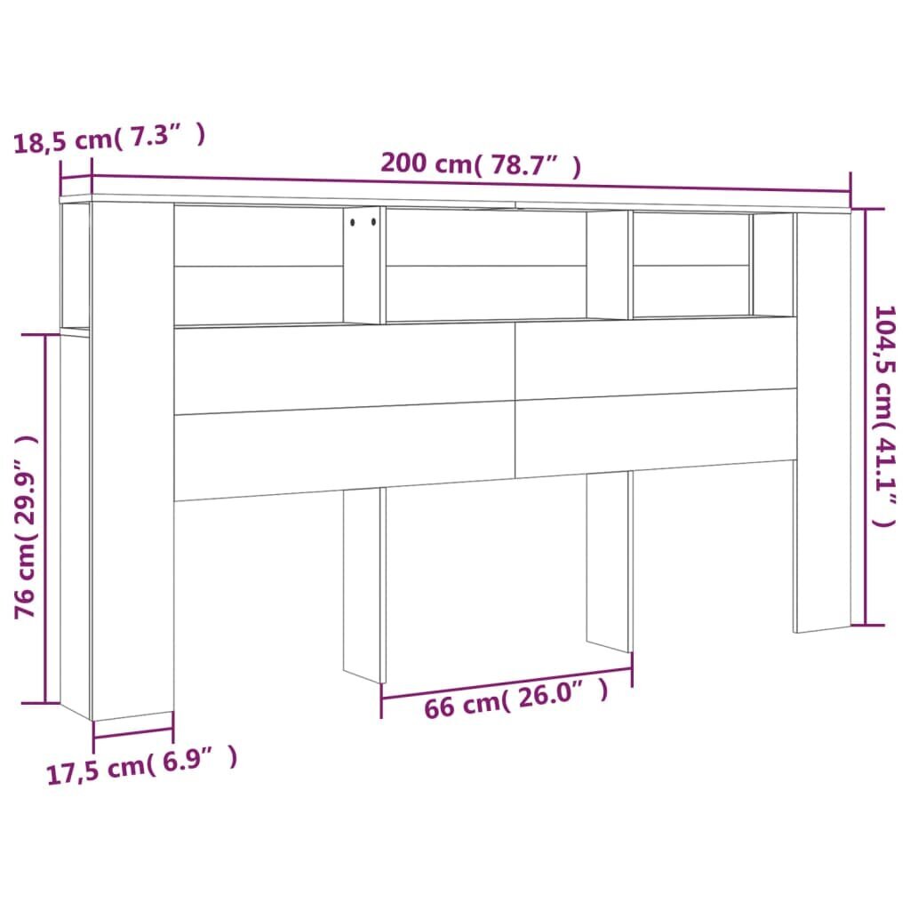 vidaXL voodipeatsi kapp, kõrgläikega valge, 200 x 18,5 x 104,5 cm hind ja info | Voodid | kaup24.ee