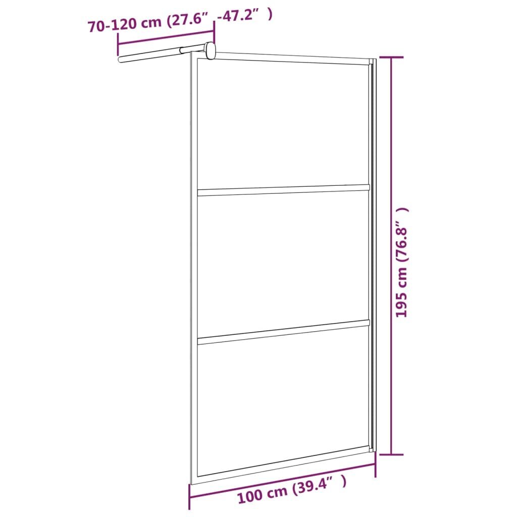 vidaXL dušinurga sein, 100 x 195 cm tume ESG-klaas, must hind ja info | Dušikabiinide uksed ja seinad | kaup24.ee