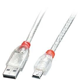 CABLE USB2 A TO MINI-B 2M/TRANSPARENT 41783 LINDY hind ja info | Mobiiltelefonide kaablid | kaup24.ee
