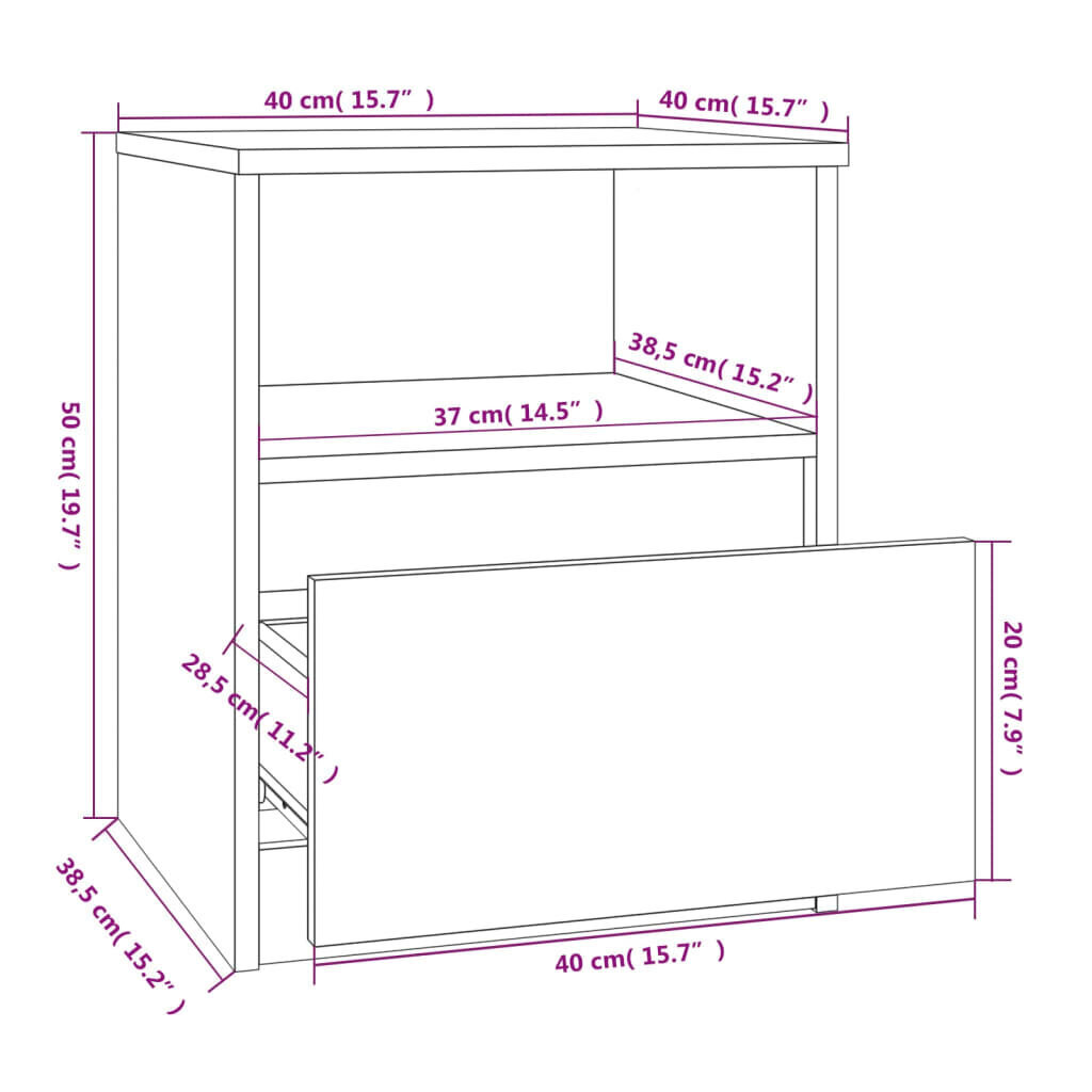 Öökapp vidaXL, suitsutatud tamm, 40 x 40 x 50 cm, tehispuit hind ja info | Öökapid | kaup24.ee