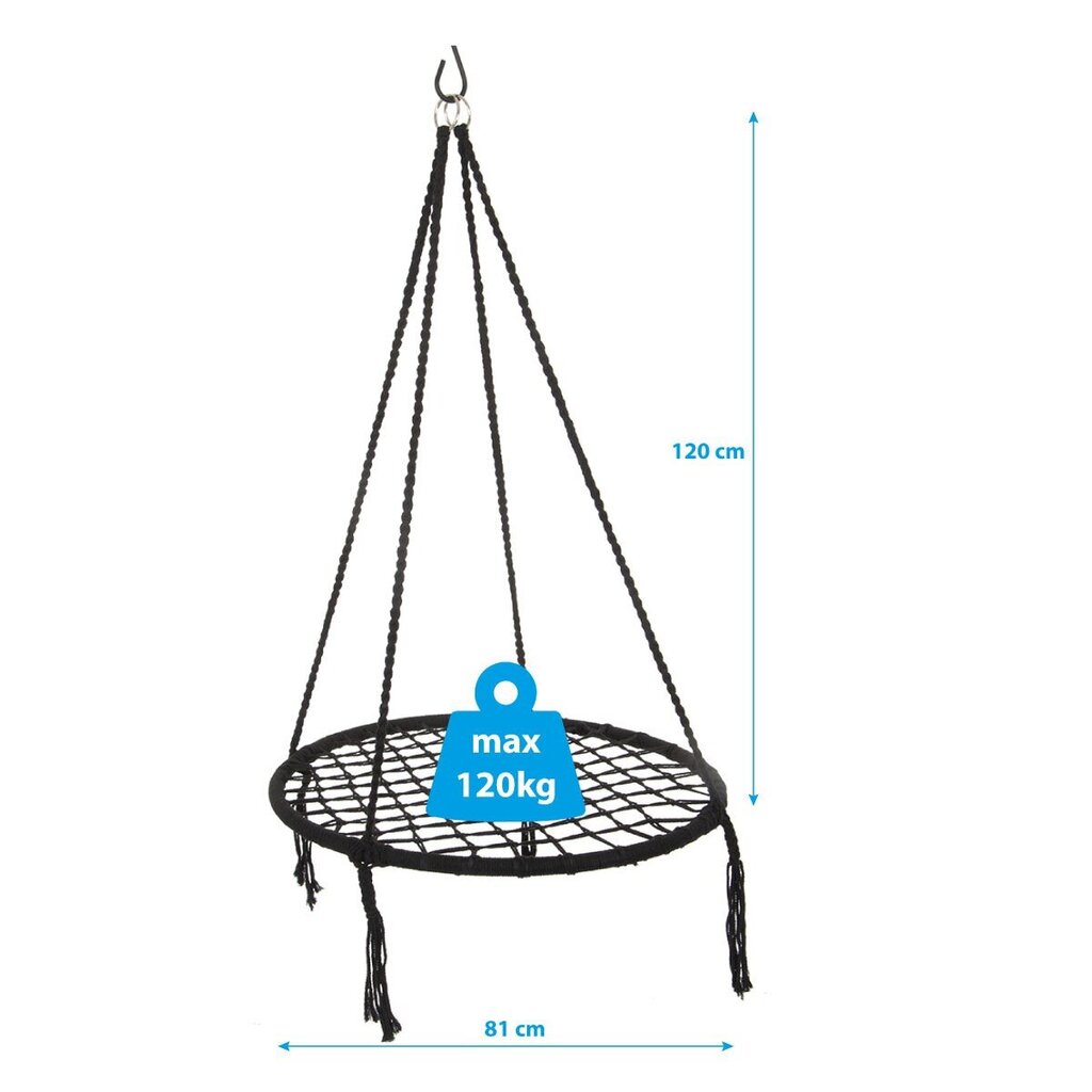 Läbimõeldud võrkkiik, 80cm, must цена и информация | Võrkkiiged | kaup24.ee