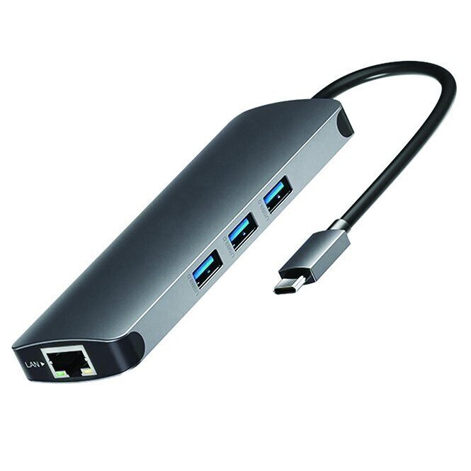 Sülearvuti adapter Co2, Hub 9in1, Mac Book Pro, USB-C, HDMI ,4K, SD kaart , Micro SD kaart, Ethernet Gigabit, Jack 3.5 mm, USB-C, Space hall hind ja info | USB jagajad, adapterid | kaup24.ee