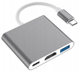 Telefoni adapter, arvuti adapter, Co2 seeria, 3in1 USB-C, USB tüüp C, USB Hdmi, hõbedane hind ja info | Mobiiltelefonide kaablid | kaup24.ee