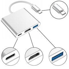 Telefoni adapter, arvuti adapter, Co2 seeria, 3in1 USB-C, USB tüüp C, USB Hdmi, hõbedane hind ja info | Mobiiltelefonide kaablid | kaup24.ee
