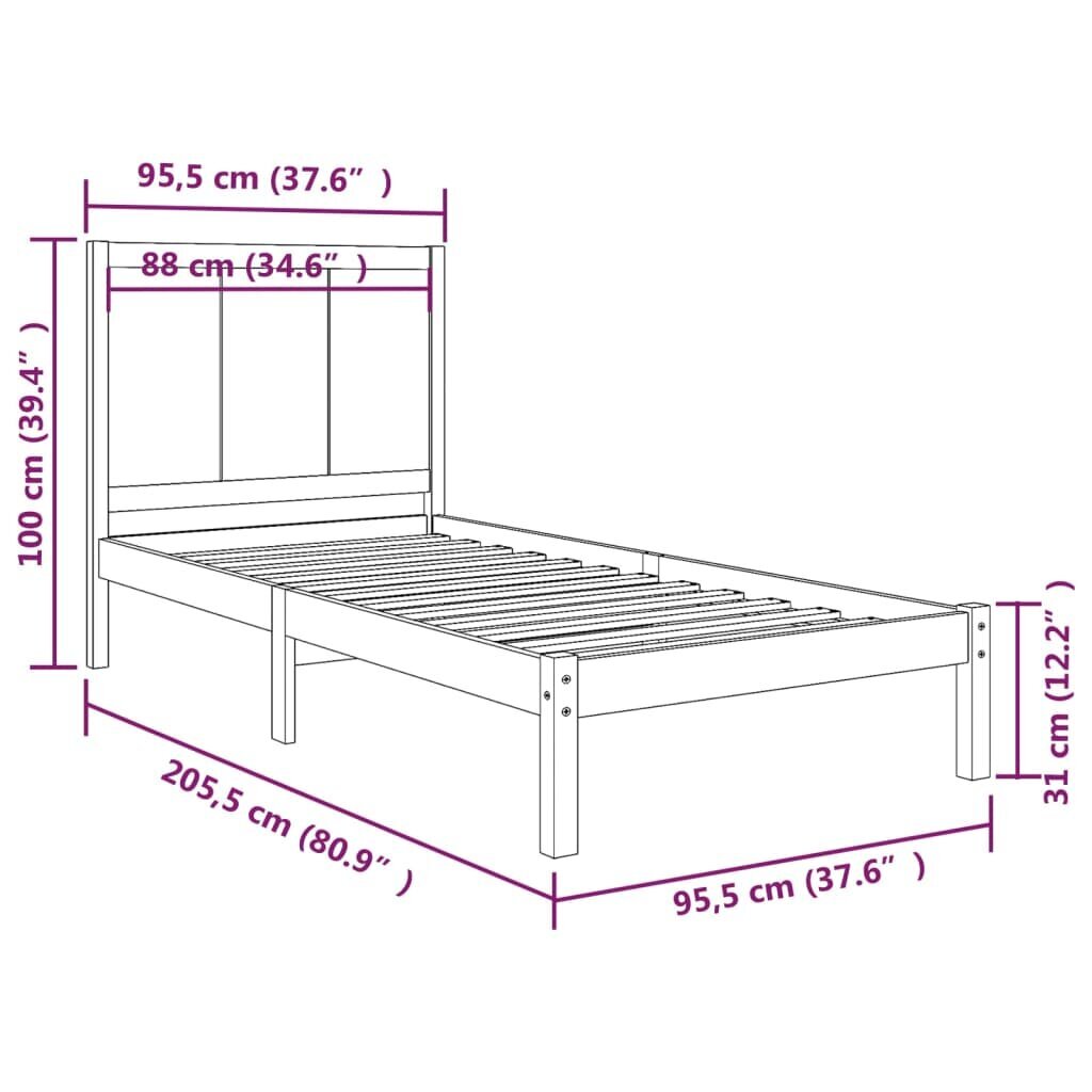 vidaXL voodiraam, täismännipuit, 90 x 200 cm цена и информация | Voodid | kaup24.ee