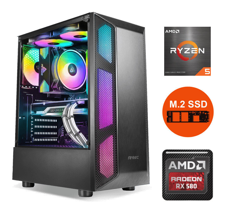 Gamer Ryzen 5 5600X 32GB DDR4 256GB SSD NVME 1TB HDD RX 580 4GB Windows 10 hind ja info | Lauaarvutid | kaup24.ee