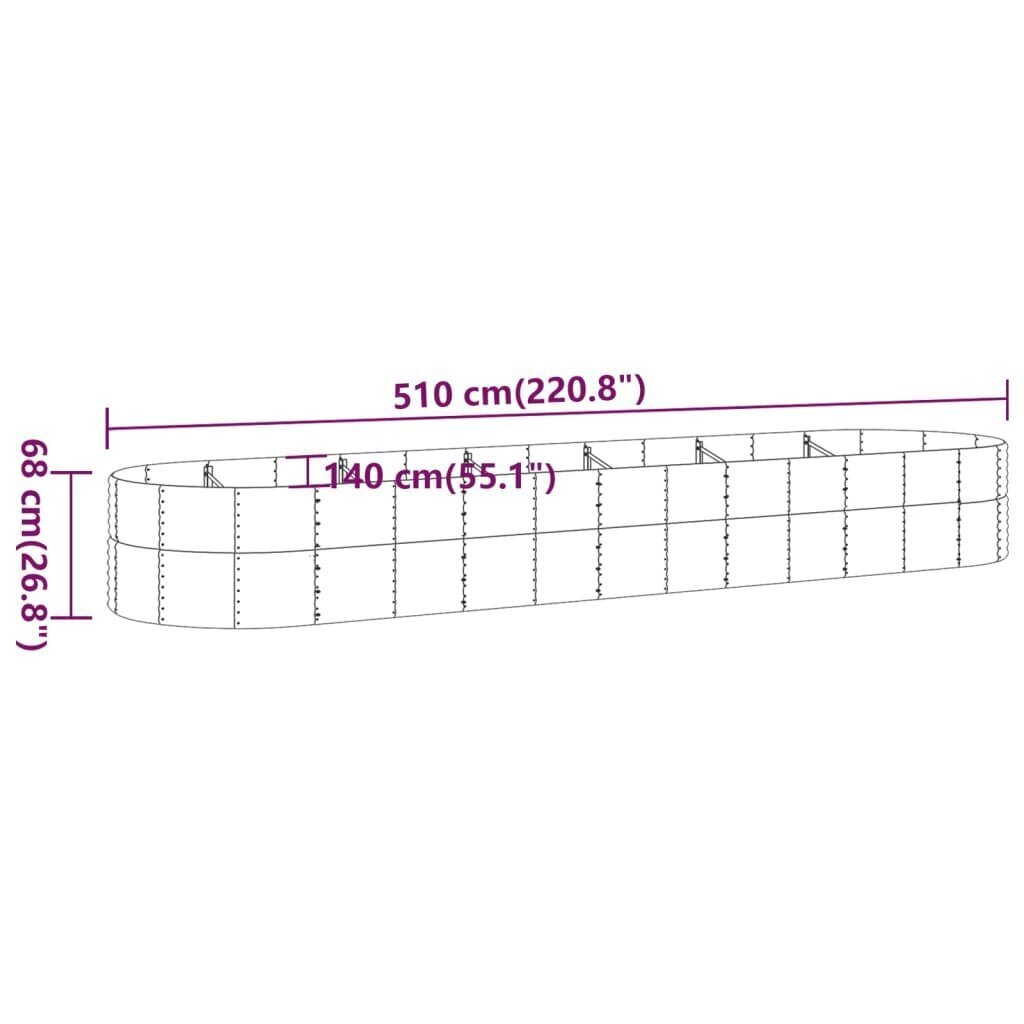 vidaXL aia taimekast, pulbervärvitud teras, 510x140x68 cm, hõbedane hind ja info | Dekoratiivsed lillepotid | kaup24.ee