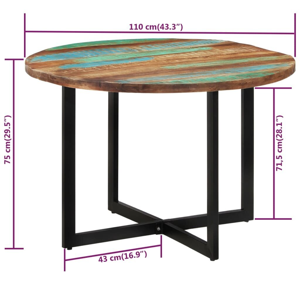 vidaXL söögilaud, 110 x 75 cm, taastatud puit hind ja info | Köögi- ja söögilauad | kaup24.ee