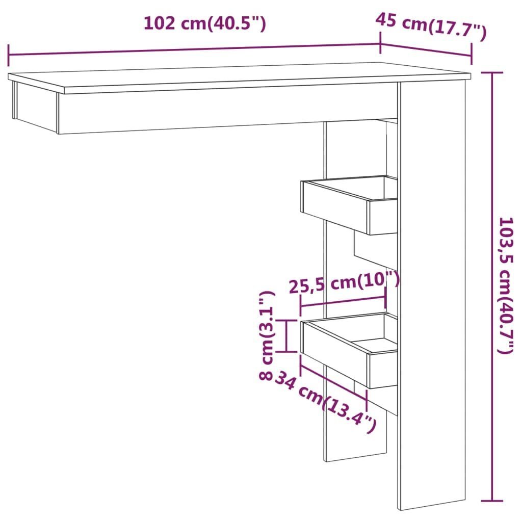 vidaXL seina baarilaud, suitsutatud tamm, 102x45x103,5 cm, tehispuit цена и информация | Köögi- ja söögilauad | kaup24.ee