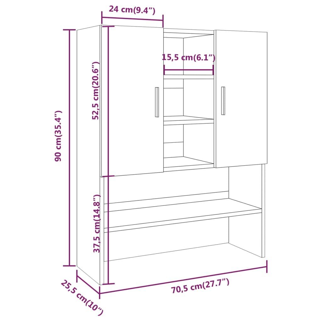 vidaXL pesumasinakapp, suitsutatud tamm, 70,5 x 25,5 x 90 cm hind ja info | Vannitoakapid | kaup24.ee