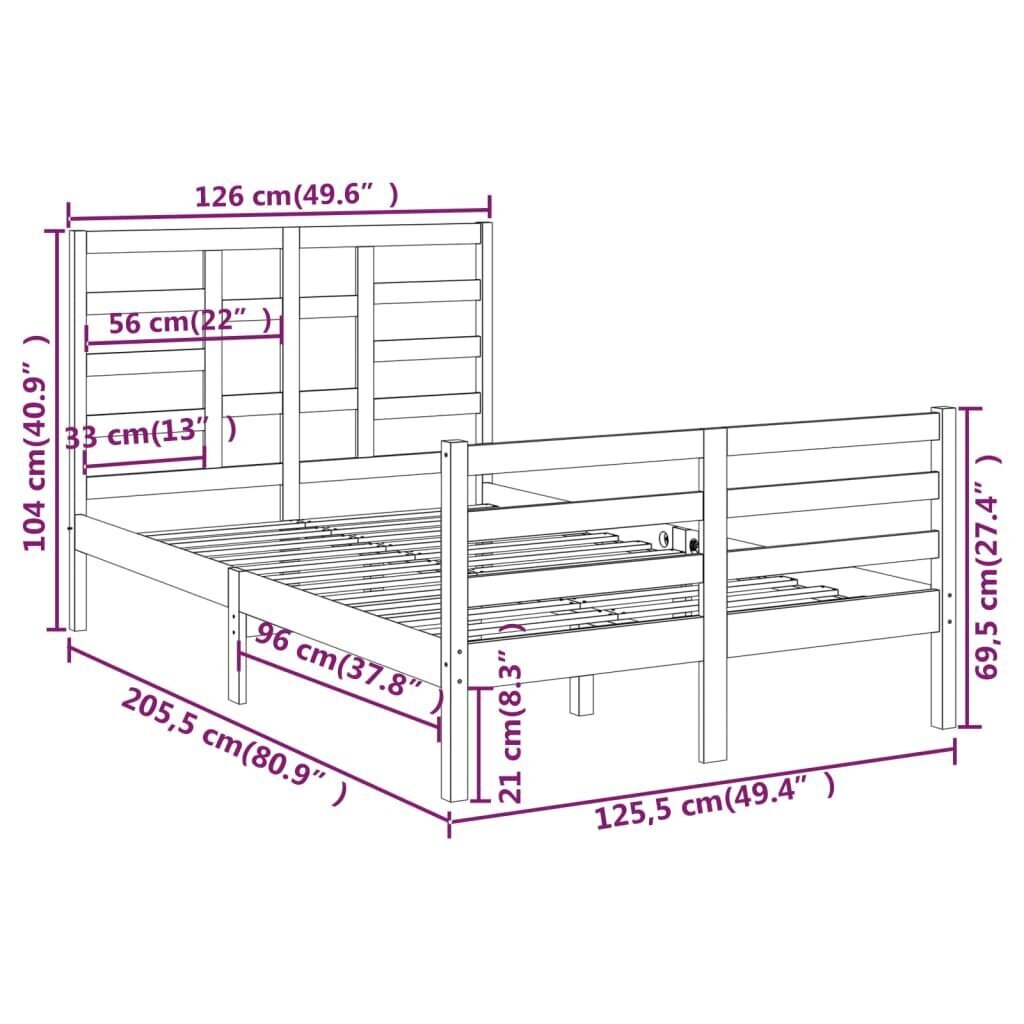 vidaXL voodiraam, valge, täispuit, 120 x 200 cm hind ja info | Voodid | kaup24.ee