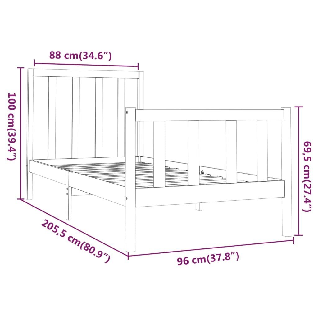 vidaXL voodiraam, täismännipuit, 90 x 200 cm hind ja info | Voodid | kaup24.ee