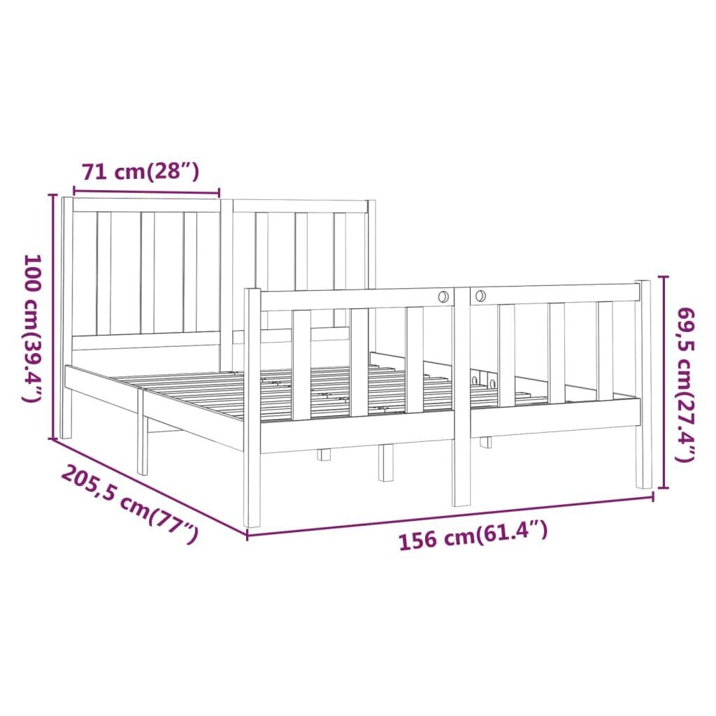 vidaXL voodiraam, valge, täismännipuit, 150 x 200 cm 5FT lai hind ja info | Voodid | kaup24.ee