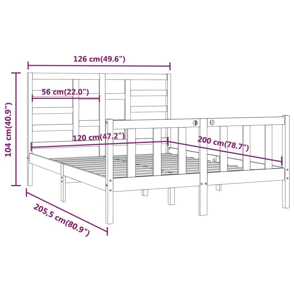 vidaXL voodiraam, täismännipuit, 120 x 200 cm цена и информация | Voodid | kaup24.ee