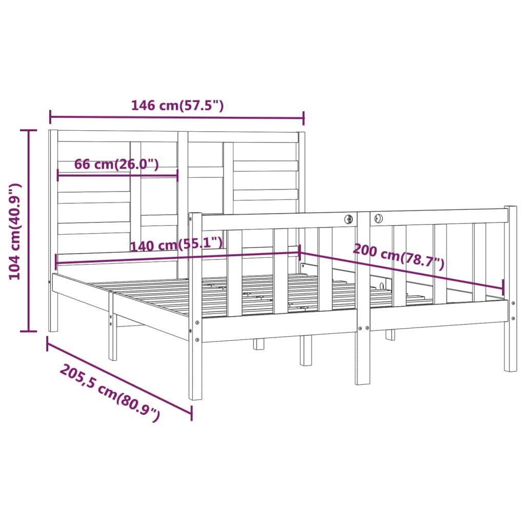 vidaXL voodiraam, valge, täismännipuit, 140 x 200 cm hind ja info | Voodid | kaup24.ee