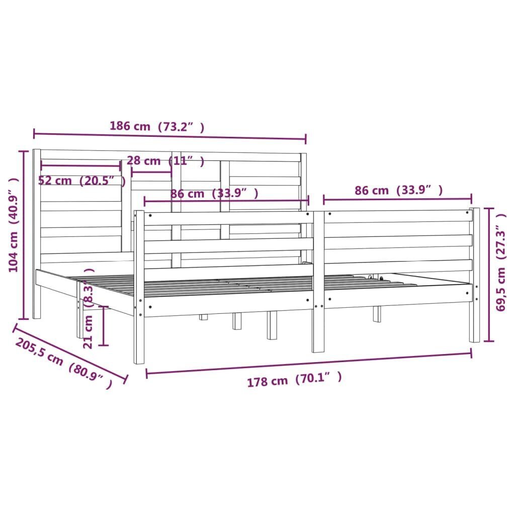 vidaXL voodiraam, valge, täispuit, 180 x 200 cm цена и информация | Voodid | kaup24.ee