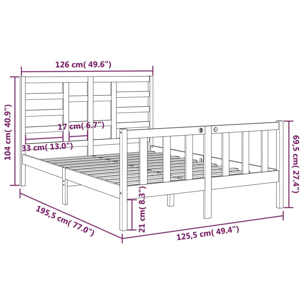 vidaXL voodiraam, täispuit, 120 x 190 cm 4FT väike, kahekohaline hind ja info | Voodid | kaup24.ee