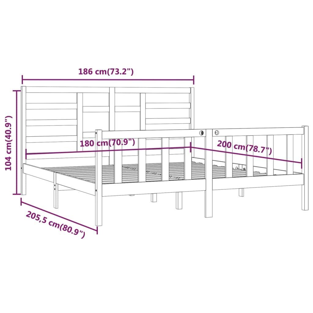 vidaXL voodiraam, valge, täispuit, 180 x 200 cm 6FT ülilai hind ja info | Voodid | kaup24.ee