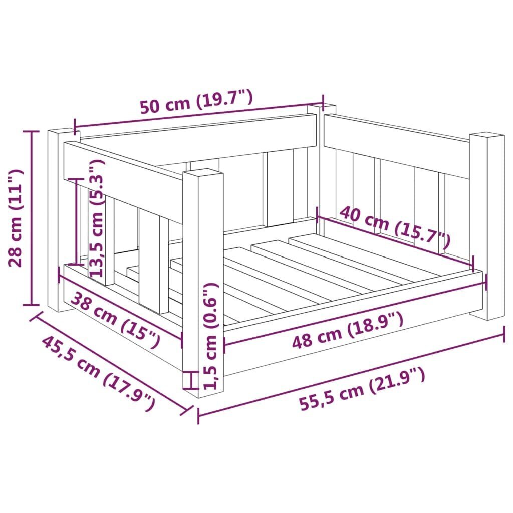 vidaXL koeravoodi, meepruun, 55,5 x 45,5 x 28 cm, männipuit hind ja info | Pesad, padjad | kaup24.ee