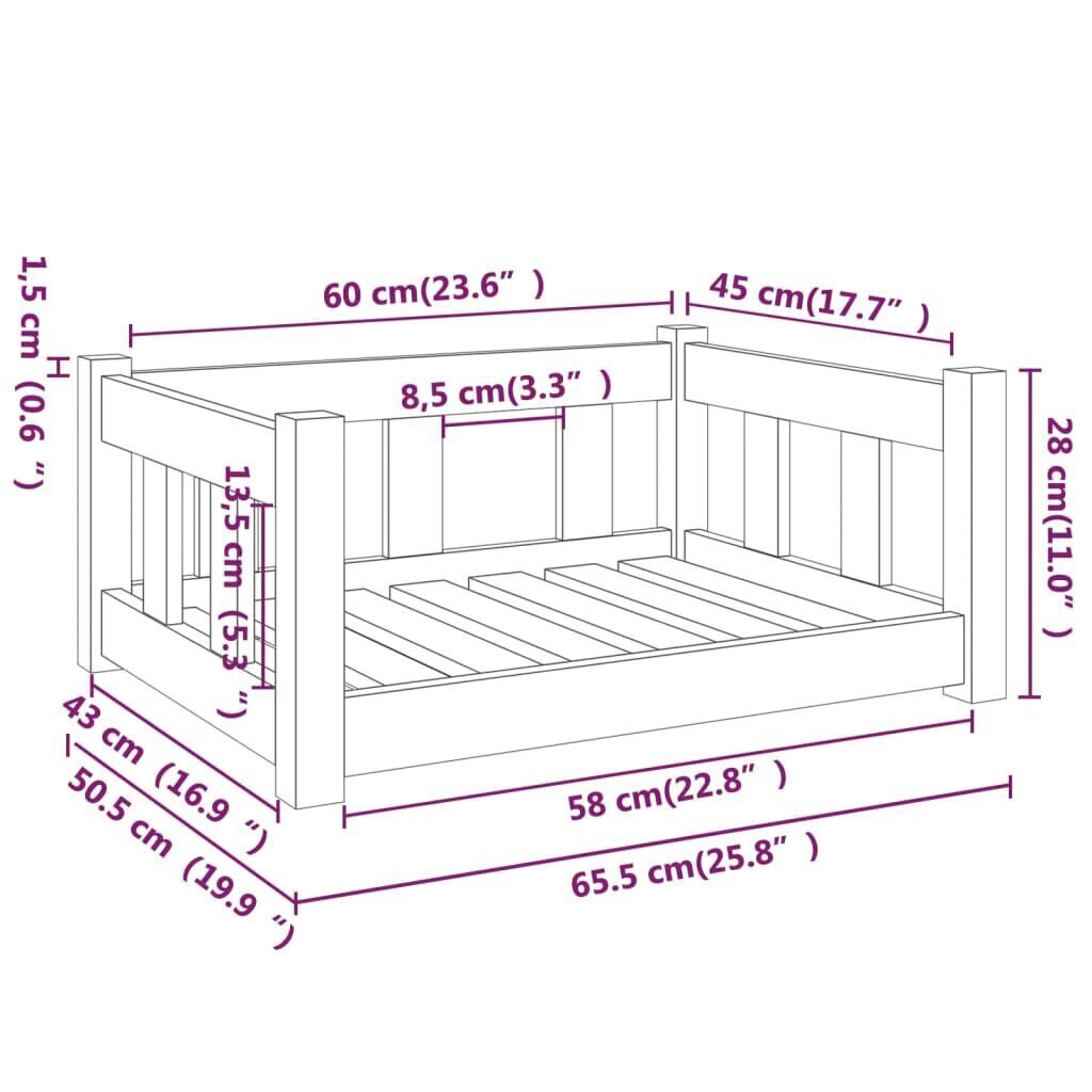 vidaXL koeravoodi, valge, 65,5 x 50,5 x 28 cm, männipuit hind ja info | Pesad, padjad | kaup24.ee