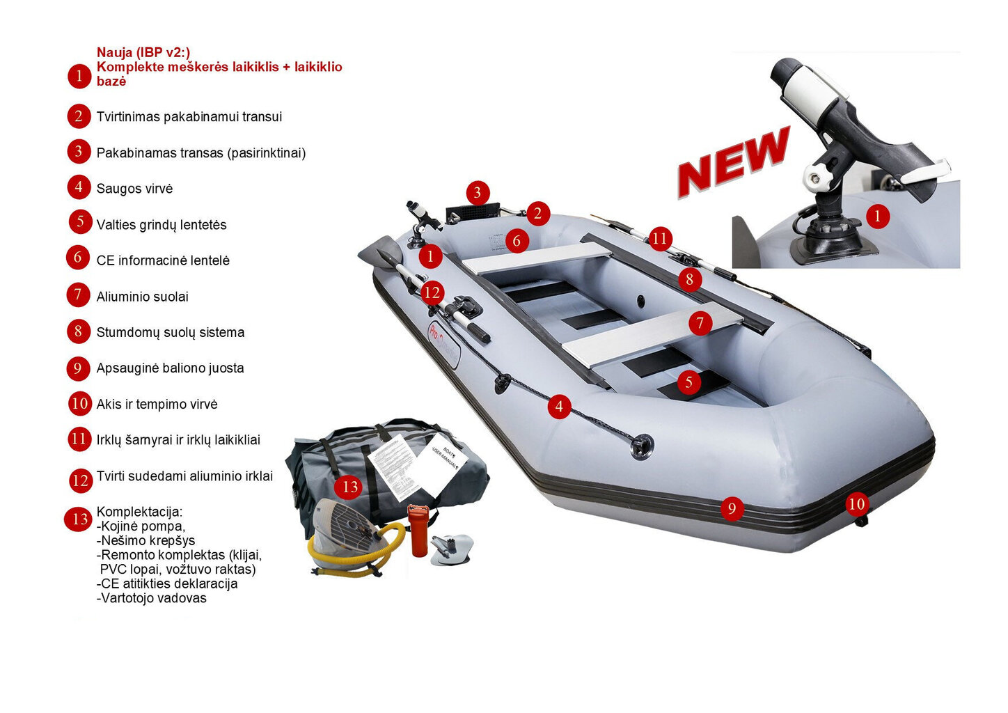 Весельная надувная лодка ProMarine IBP300 v2, длина-300 см, цвет серый цена  | kaup24.ee