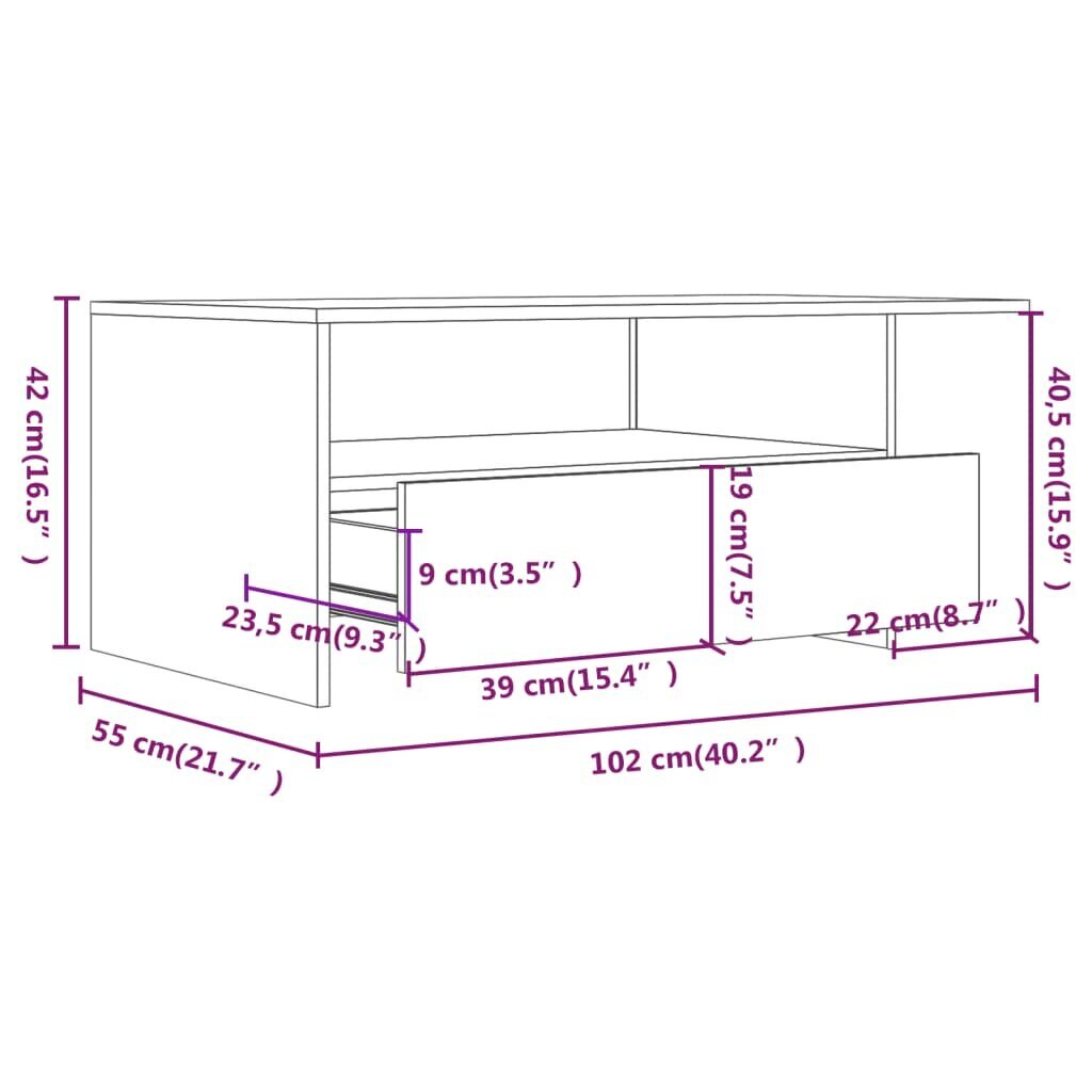 vidaXL kohvilaud, pruun tamm, 102 x 55 x 42 cm, tehispuit hind ja info | Diivanilauad | kaup24.ee