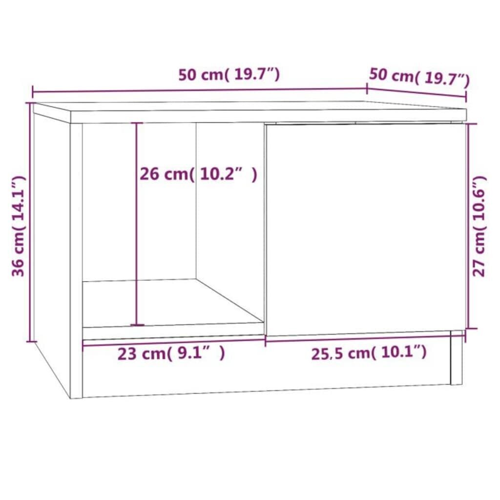 vidaXL kohvilaud, suitsutatud tamm, 50 x 50 x 36 cm, tehispuit hind ja info | Diivanilauad | kaup24.ee