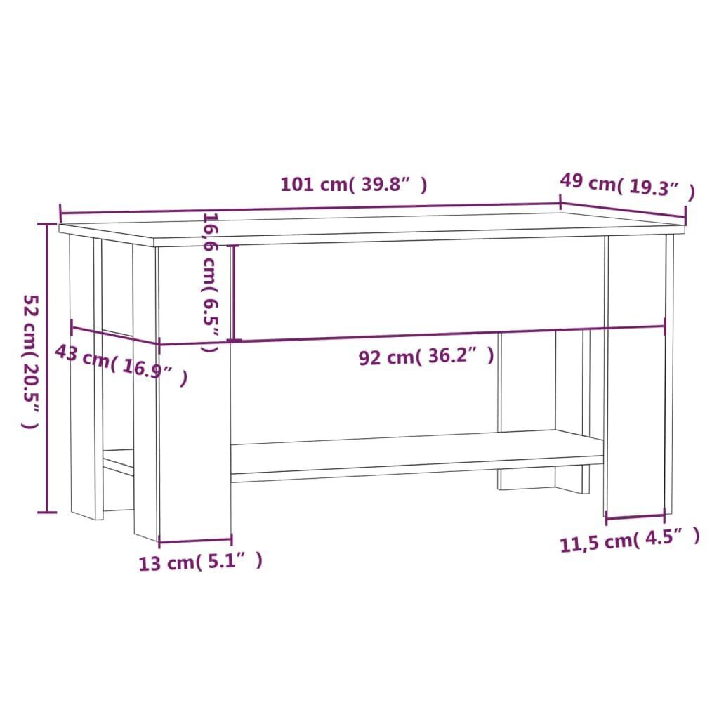 vidaXL kohvilaud, suitsutatud tamm, 101 x 49 x 52 cm, tehispuit цена и информация | Diivanilauad | kaup24.ee