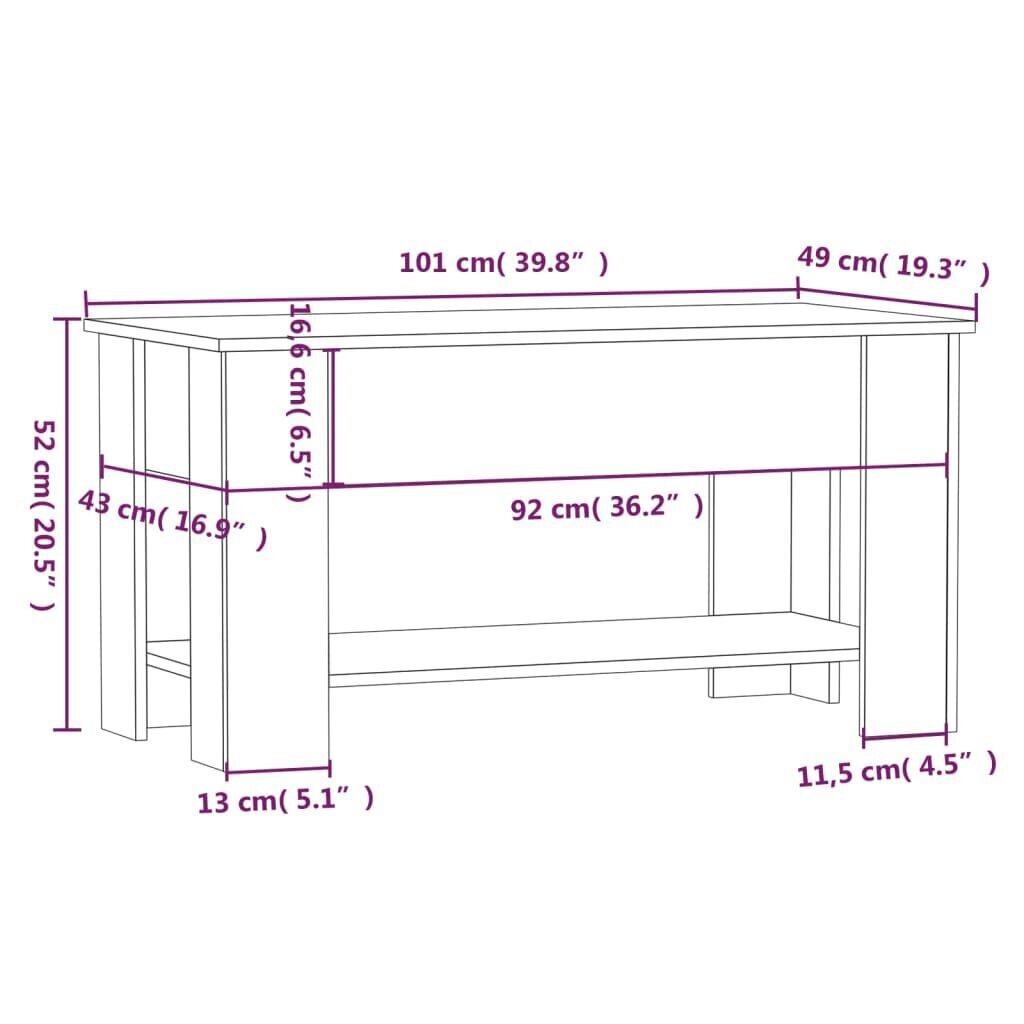 vidaXL kohvilaud, pruun tamm, 101 x 49 x 52 cm, tehispuit hind ja info | Diivanilauad | kaup24.ee