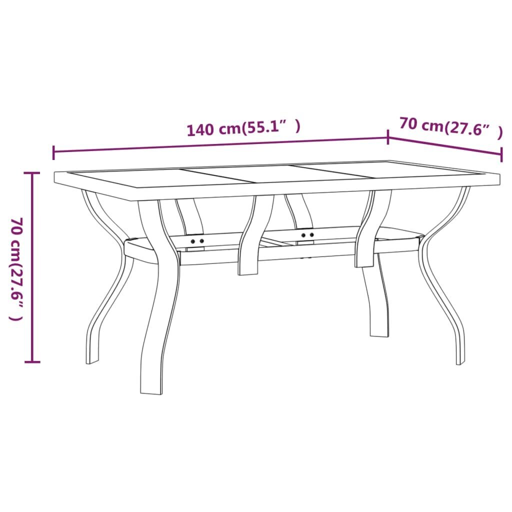 vidaXL aialaud, pruun ja must, 140 x 70 x 70 cm, teras ja klaas цена и информация | Aialauad | kaup24.ee