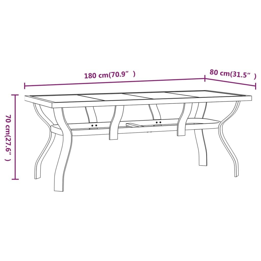 vidaXL aialaud, pruun ja must, 180 x 80 x 70 cm, teras ja klaas hind ja info | Aialauad | kaup24.ee