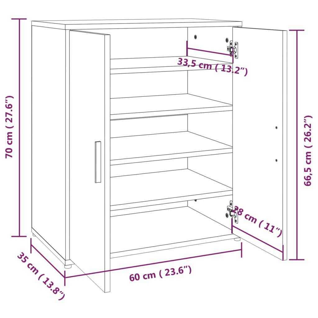 vidaXL jalatsikapp, pruun tamm, 60x35x70 cm, tehispuit цена и информация | Jalatsikapid, jalatsiriiulid | kaup24.ee