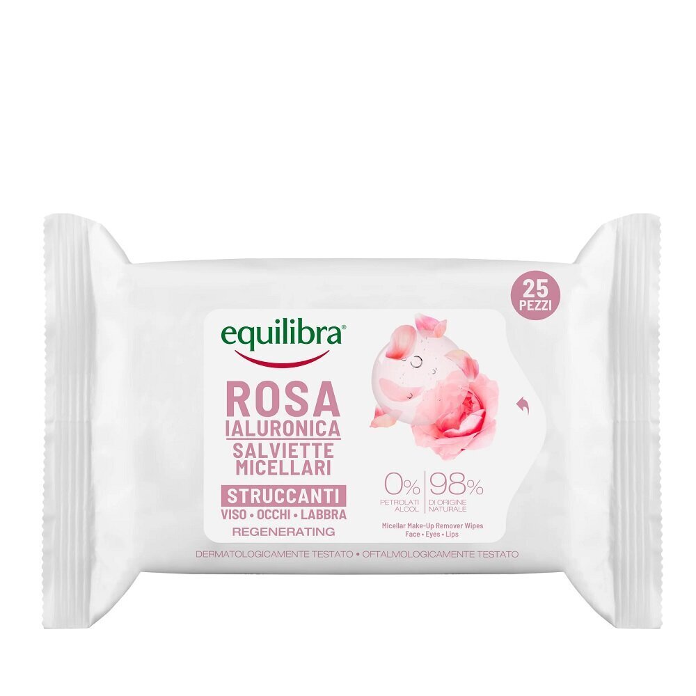 LauamatidMeigieemalduslapid hüaluroonhappega Equilibra Rosa Regenerating Micellar Make-Up Remover Wipes, 25 tk цена и информация | Näopuhastusvahendid | kaup24.ee