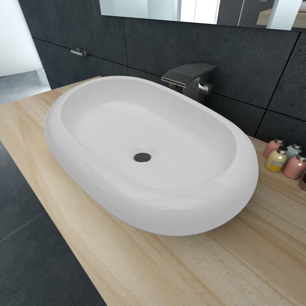 Luksuslik keraamiline kraanikauss ovaalsekujuga valge 63 x 42 cm hind ja info | Kraanikausid, valamud | kaup24.ee