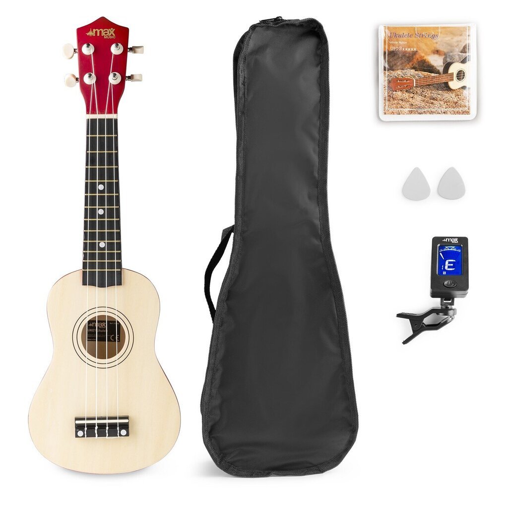 MAX UKEY Ukulele komplekt sopran 21" naturaalne puit hind ja info | Kitarrid | kaup24.ee