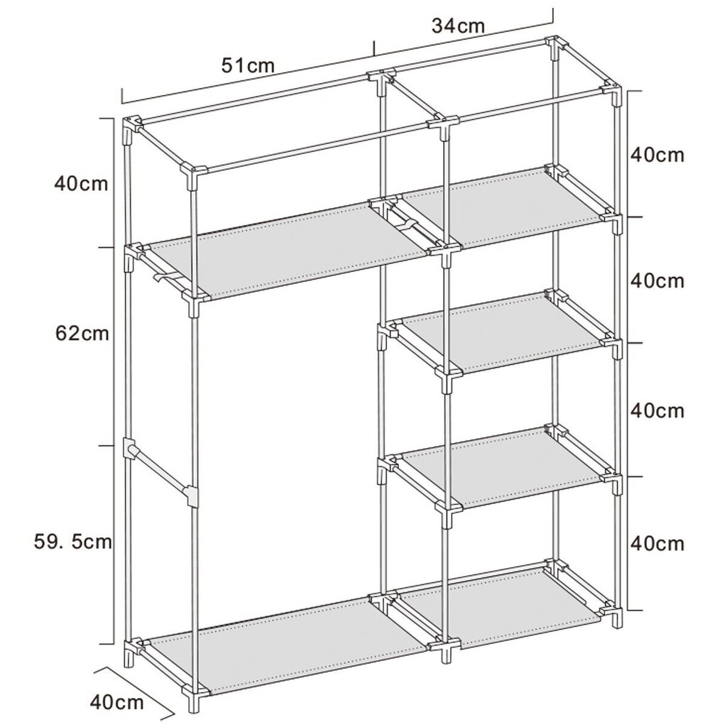 Tekstiilist riidekapp, 90x45x170, tumehall hind ja info | Kapid | kaup24.ee