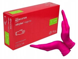 Перчатки одноразовые нитриловые MERCATOR Nitrylex magenta XS 100 шт. цена и информация | Рабочие перчатки | kaup24.ee