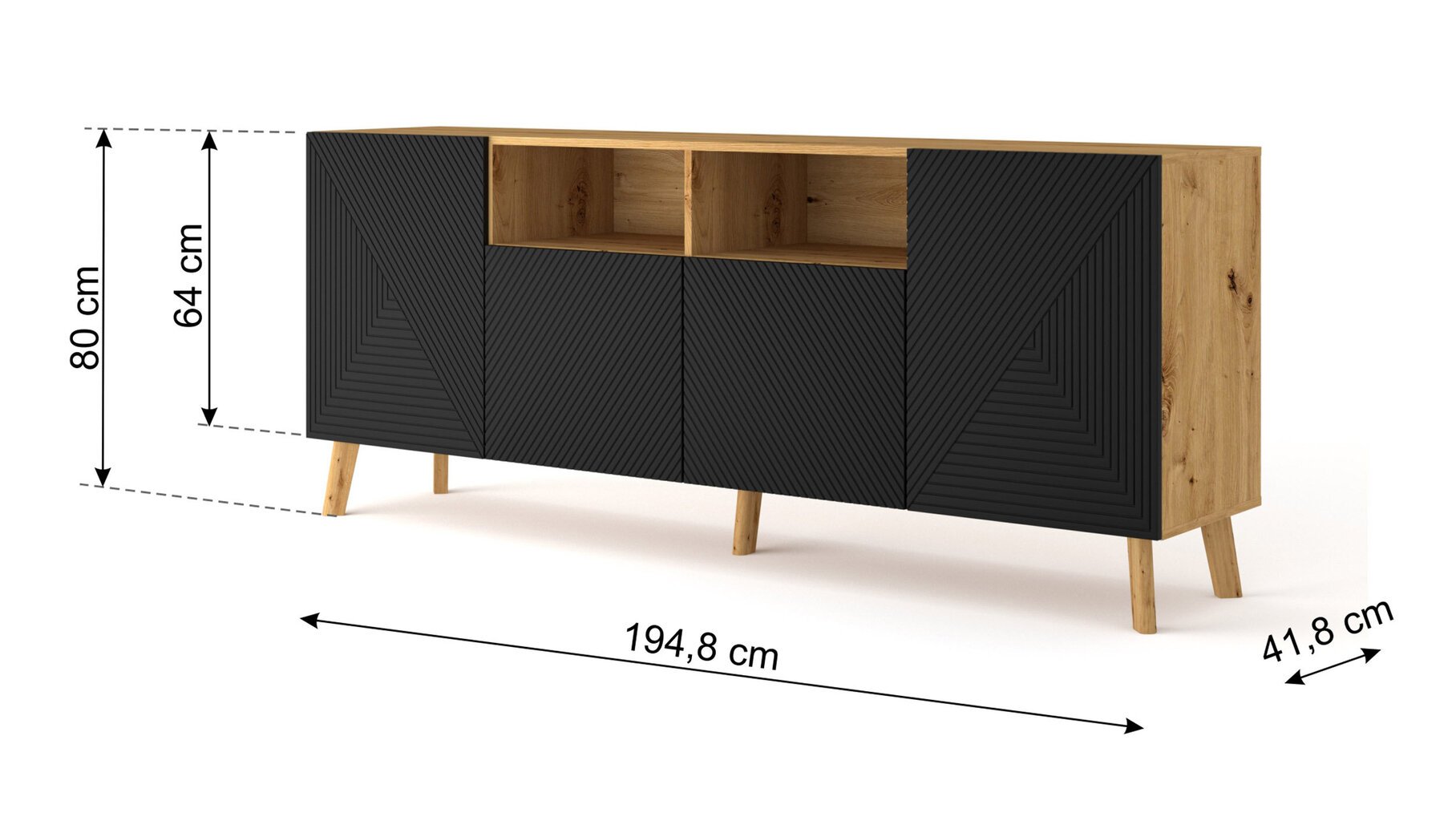 Kummut LUXI 4D 195 cm tamm artisan/mattmust hind ja info | Kummutid | kaup24.ee