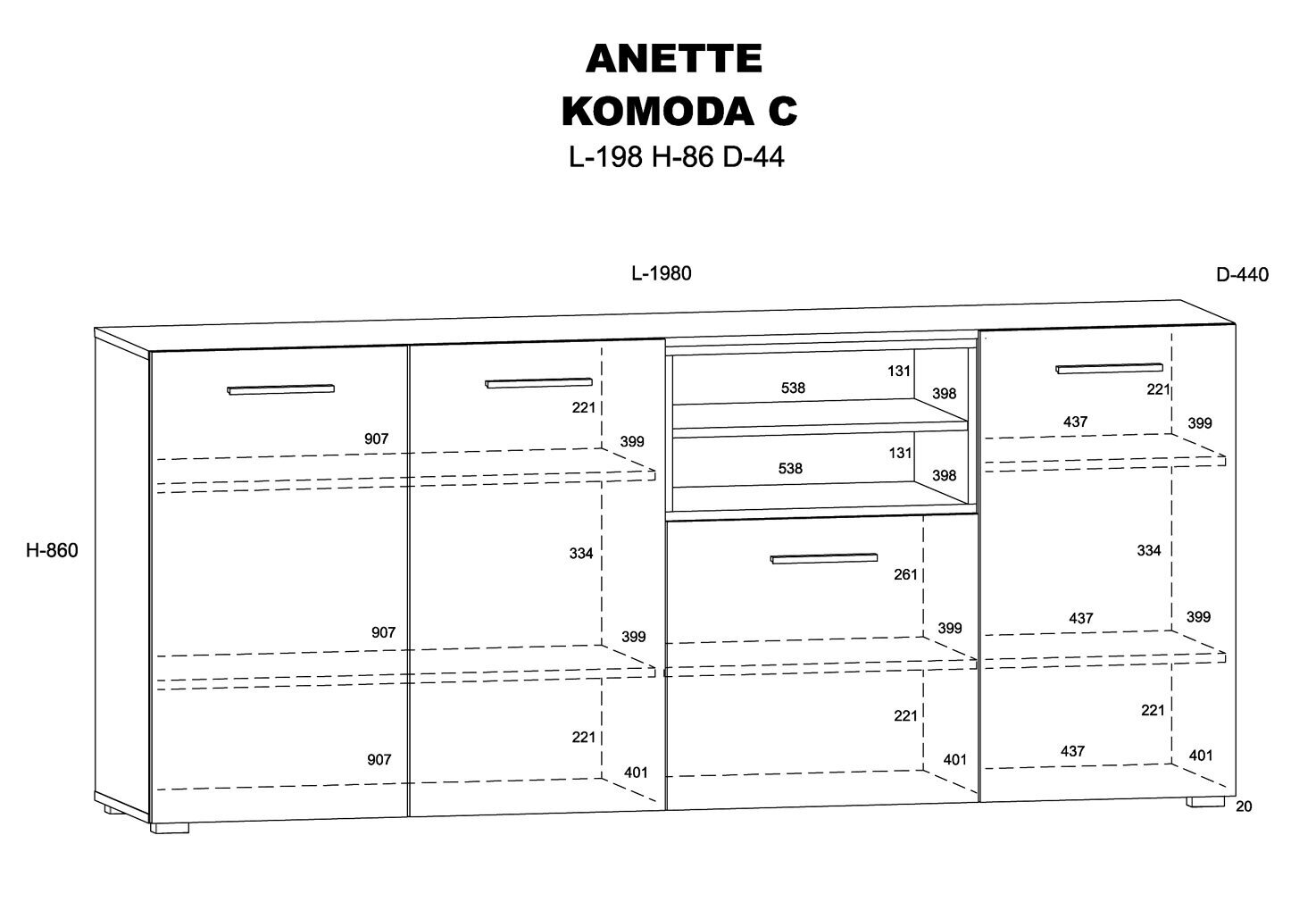 Anette C kummut 198 cm mattmust/tamm hind ja info | Kummutid | kaup24.ee