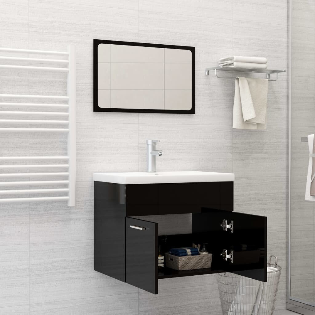 vidaXL vannitoamööblikomplekt, kõrgläikega, must, puitlaastplaat hind ja info | Vannitoa komplektid | kaup24.ee