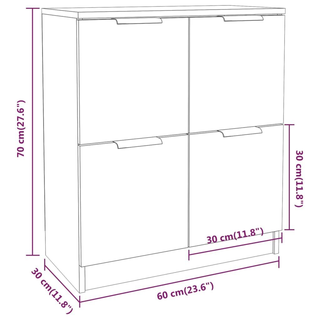 vidaXL puhvetkapp, kõrgläikega, valge, 60x30x70 cm tehispuit hind ja info | Elutoa väikesed kapid | kaup24.ee